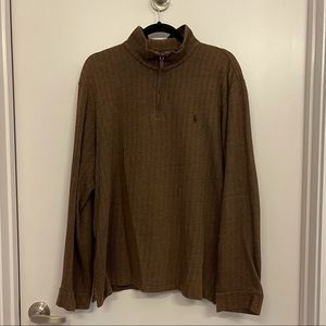 Men’s Ralph Lauren Quarter Zip, Brown Herringbone, Large